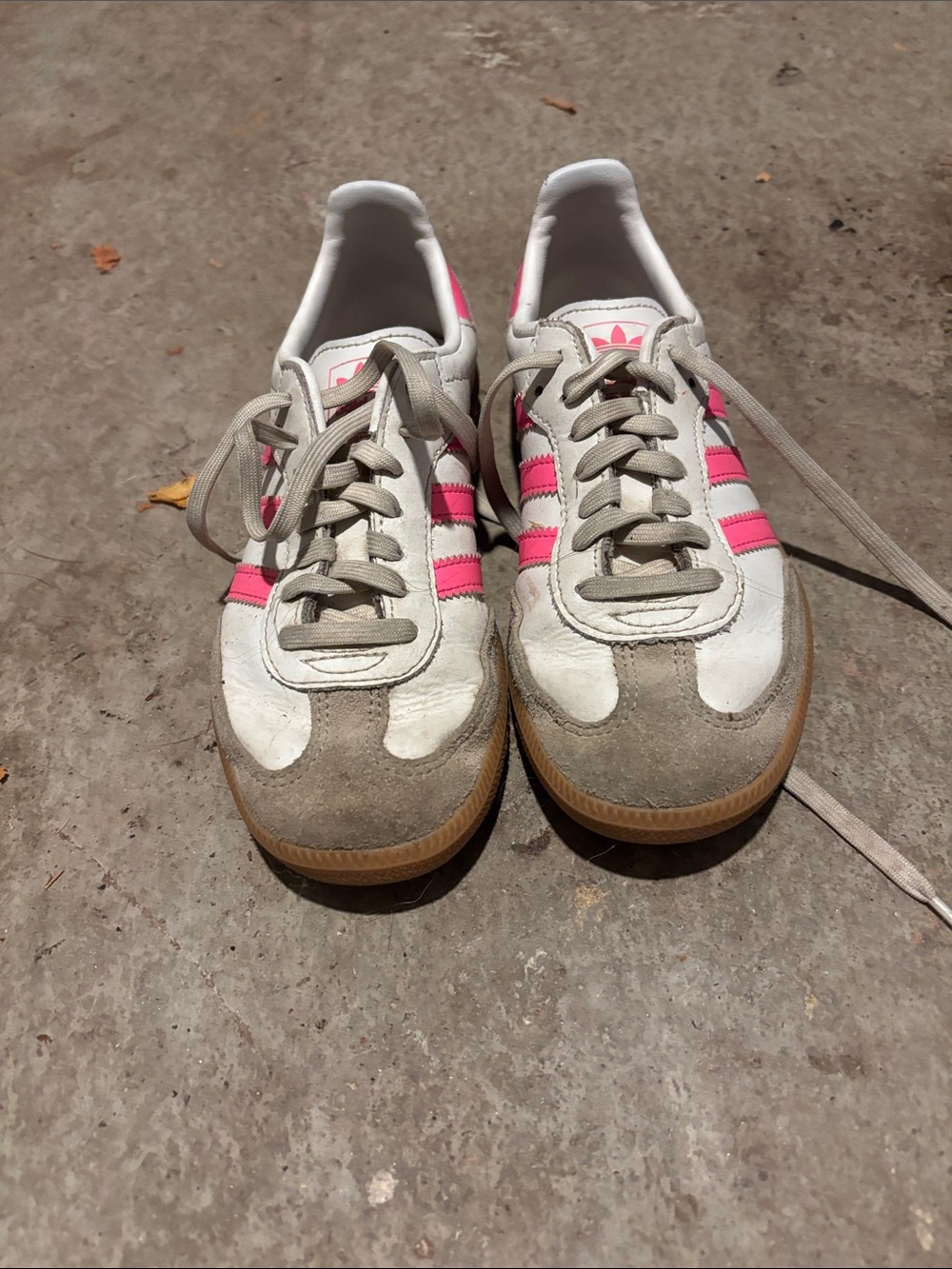adidas White Sneakers with Pink Stripes and Gum Sole